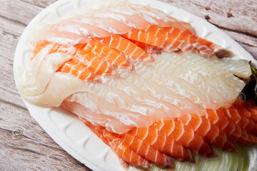 Fresh salmon sashimi and white fish sashimi	