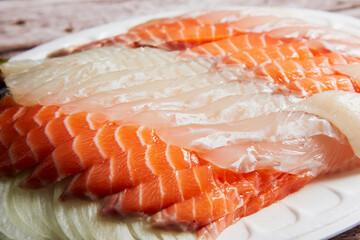 Fresh salmon sashimi and white fish sashimi	