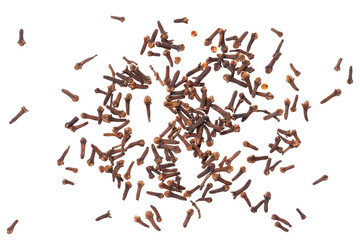 Dried spice Clove isolated on white background. View from above. Top view.