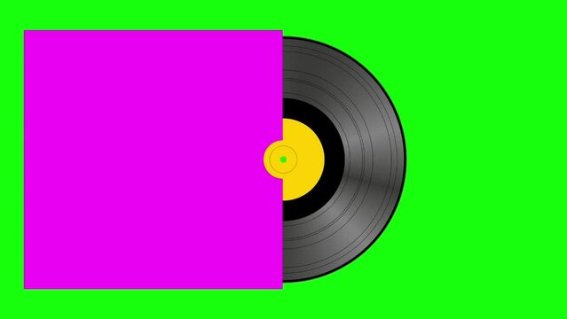 Spinning vinyl record + cover album on green screen background.