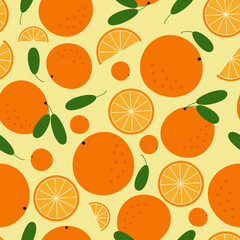 Summer pattern with oranges on a yellow background