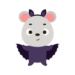 Cute little Halloween mouse in a bat costume. Cartoon animal character for kids t-shirts, nursery decoration, baby shower, greeting card, invitation, house interior. Vector stock illustration