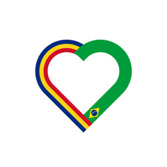 unity concept. heart ribbon icon of romania and brazil flags. vector illustration isolated on white background