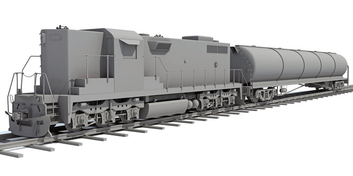 Train with tanker car 3D rendering on white background