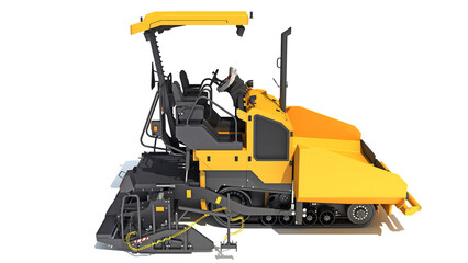 Asphalt Paver heavy construction machinery 3D rendering on white background