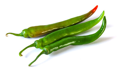 Green chili pepper isolated on a white background