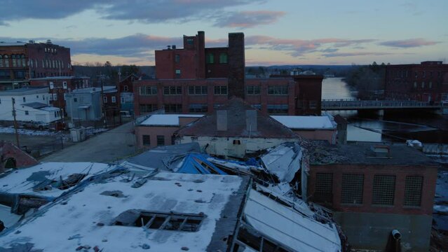 Demolished House By River In Town During Sunset - Orange, Massachusetts