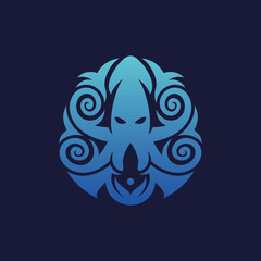 Squid Logo abstract for Luxury Seafood restaurant Fashion Jewelry. Creative Linear Vintage Logotype concept icon.