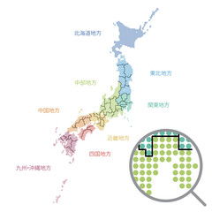 ドットで描かれた日本地図のセット