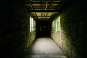 窓から光が差す通路
