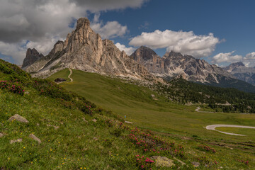 Cloudy Dolomites Gusela mountain, Passo di Giau with peak Ra Gusela. Location place Dolomiti Alps, Cortina d'Ampezzo, South Tyrol, Italy, Europe.