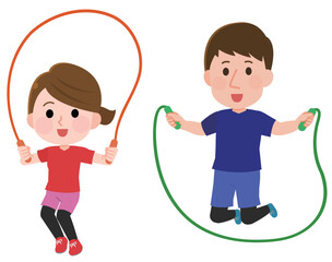 縄跳びをする男性と女性　イラスト