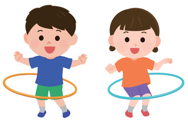 フラフープをする男の子と女の子　イラスト