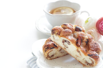 Chestnut in bread on dish for breakfast 