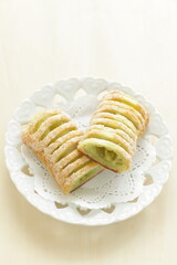 Green tea cream pie on dish with for sweet food image