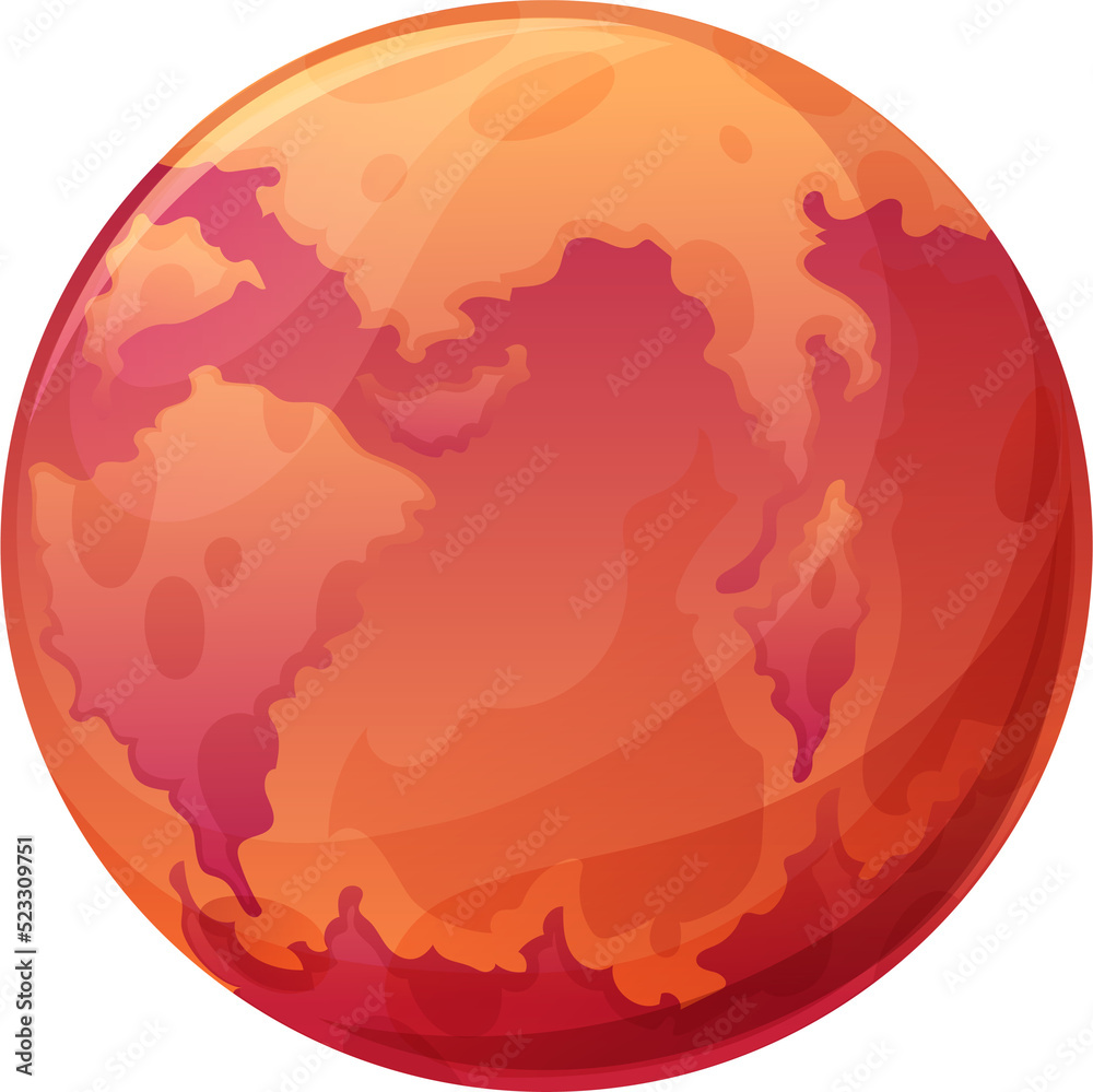 Poster red space planet with oceans and continents