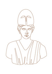 One line Ancient Greek goddess statue. Athena classical mythological sculpture. Vector art for design of posters, clothes, logo, invitations.