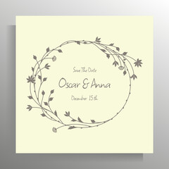 Vintage wedding invitation design. Vector template for card, poster.