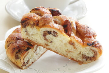 Close up almond nuts bread with cross section