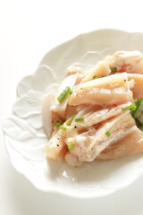 Freshness chicken soft bone marinated with starch and spring onion