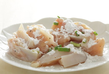 Freshness chicken soft bone marinated with starch and spring onion