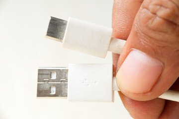 Close-up of a USB cable  on a white background