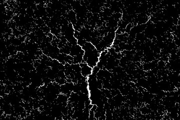 Cracks overlay textured. Distressed white texture. Milky grainy texture on black background. Grain noise particles. Rusted white effect. Grunge design elements. Vector illustration, EPS 10.