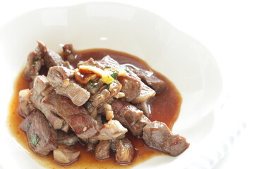 Korean food, bbq grilled beef and garlic with sauce