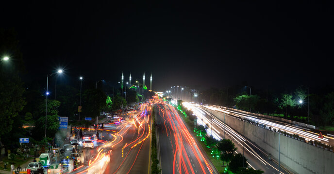 Night view of Faisal Evenue Islamabad, Pakistan on 14th August 2022 at Independance day