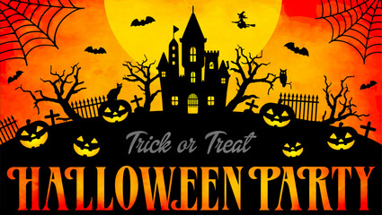 Halloween party vector banner illustration