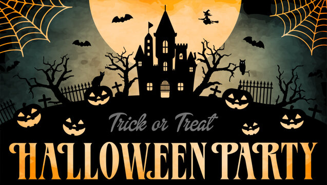 Halloween party vector banner illustration