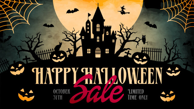 Halloween sale vector banner illustration