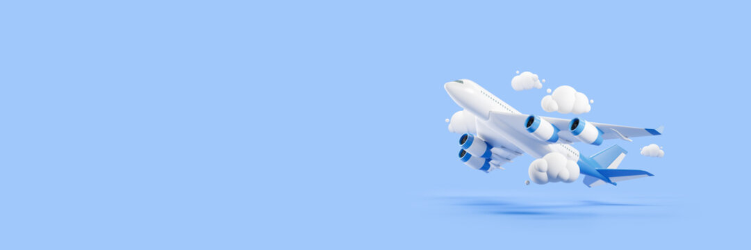 Airplane take off, travel and tourism concept. Copy space