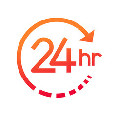 Twenty four hour with arrow loop icon, 24 hours cyclic sign, Opened order execution or delivery, All day business and service, Vector design illustration