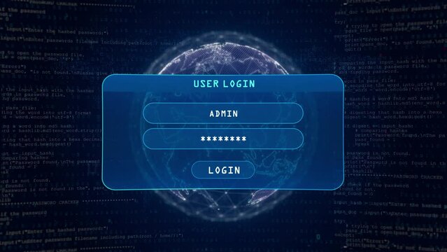 System Hacked Warning with User Login Interface Concept over Digital Globe and Computer Hacking Background