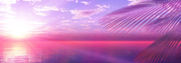 Foto op Plexiglas zonsondergang zee palm landschap illustratie © aleksandar nakovski