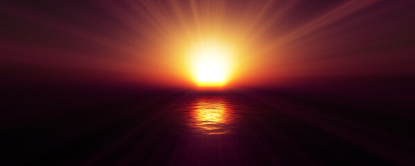 sunset sea sun ray clear sky. 3d rendering