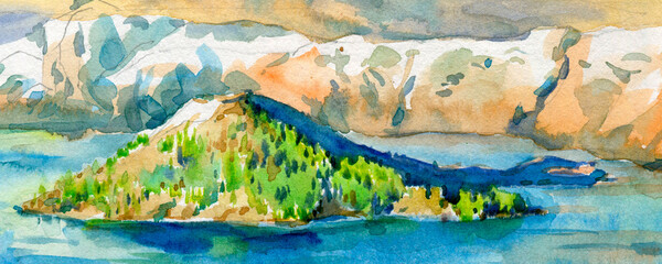 Green island in the middle of the lake. © Firsik Anton