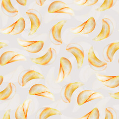 Potato chips watercolor seamless pattern. 
Template for decorating designs and illustrations.