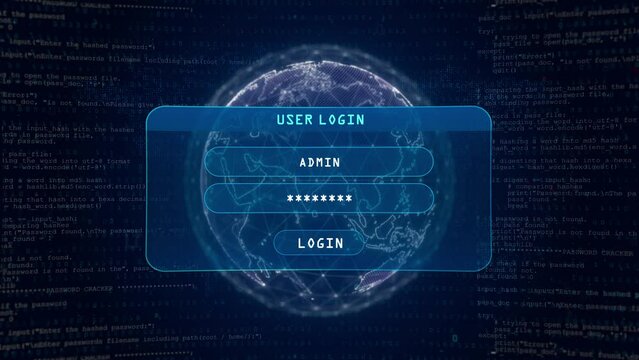 Spyware Detected Warning with User Login Interface Concept over Digital Globe and Computer Hacking Background