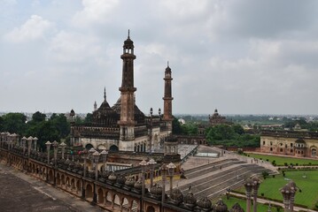 Fototapeta na wymiar Aerial view of Bada Imambara and Asfi Mosque, Lucknow (Uttar Pradesh, India)