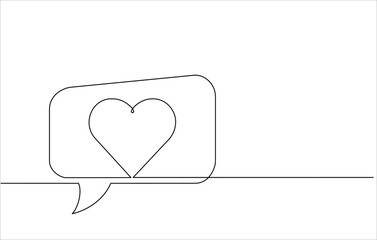 Continuous line drawing of love feelings in speech bubbles. Symbol of love in a feeling bubble. For Valentine's Day greeting cards, lover's birthday, love greetings for couples. love in doodle style.