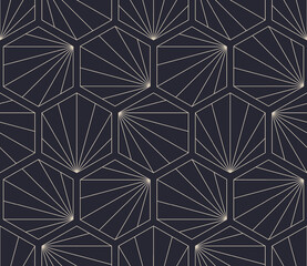 Outline Hexagons Art Deco Seamless Pattern Vector Premium Abstract Background. Trendy Fashionable Posh Classic Honeycomb Motif Linear Structure Endless Elegant Wallpaper. Line Art Graphic Illustration