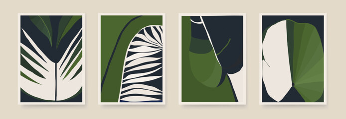 Aesthetic minimalist abstract botanical illustrations. Contemporary wall decor. Collection of trendy artistic posters. 