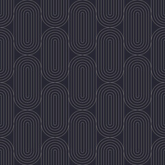 Stylish Art Deco Vintage Outline Art Seamless Pattern Vector Abstract Background. Trendy Fashionable Linear Geometric Retro Artdeco Motif Repetitive Wallpaper. Line Art Graphic Luxurious Illustration - obrazy, fototapety, plakaty