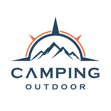 Mountain Hills logo Peaks with compass Adventure, camping, and outdoor logo design vector.