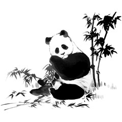 Hand drawn watercolor vector of panda and bamboo. © Viktoria