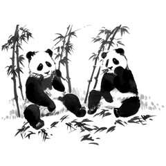 Hand drawn watercolor vector of panda and bamboo. © Viktoria