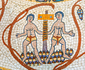 Obraz premium Ancient Two People Mosaic Church Mount Nebo Jordan