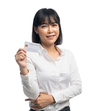 woman wearing white shirt holding credit card